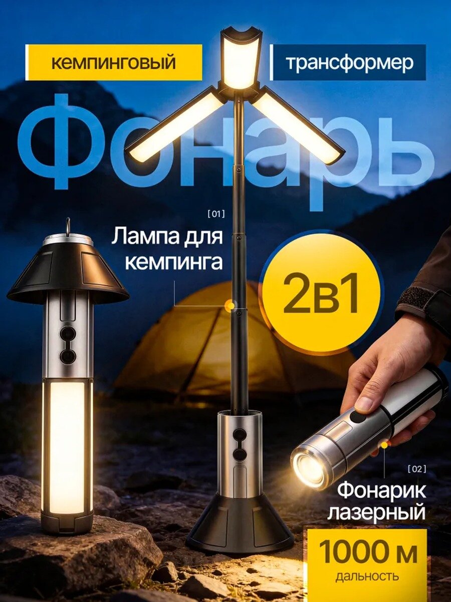 Кемпинговый ручной фонарь 600 люмен, 4 режима, IP65, 54 LED, 25x4x4