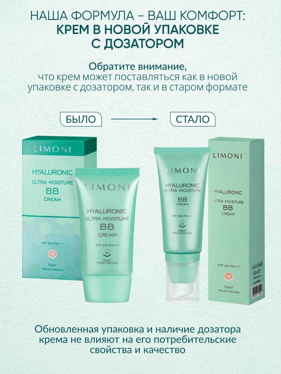 LIMONI BB крем для лица увлажняющий с гиалуроновой кислотой SPF 28 PA++, Корея 50 мл — фото 9