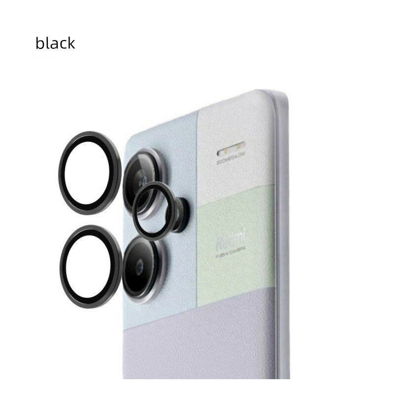 Черное авиационное сплав кольцо камеры с защитой из стекла Корнинг для Xiaomi Poco M6 Pro 4G, набор 2 шт