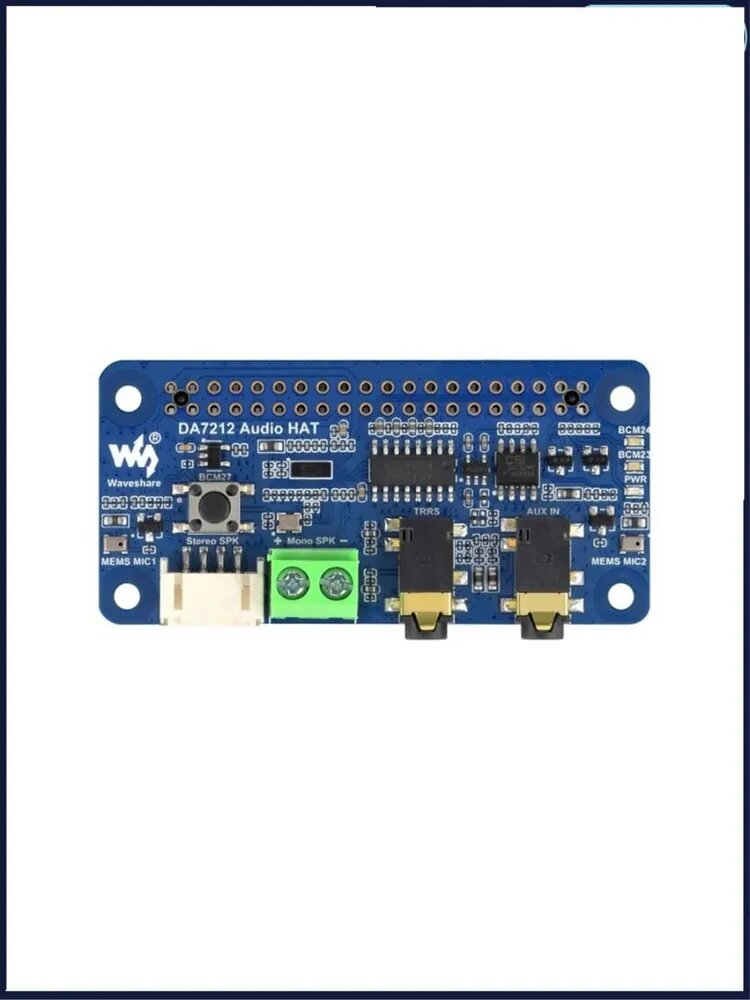 Плата звукового кодека Waveshare DA7212. Для Raspberry Pi, стерео I2S/I2C: два микрофона, разъем 3,5 мм и клеммы для динамиков