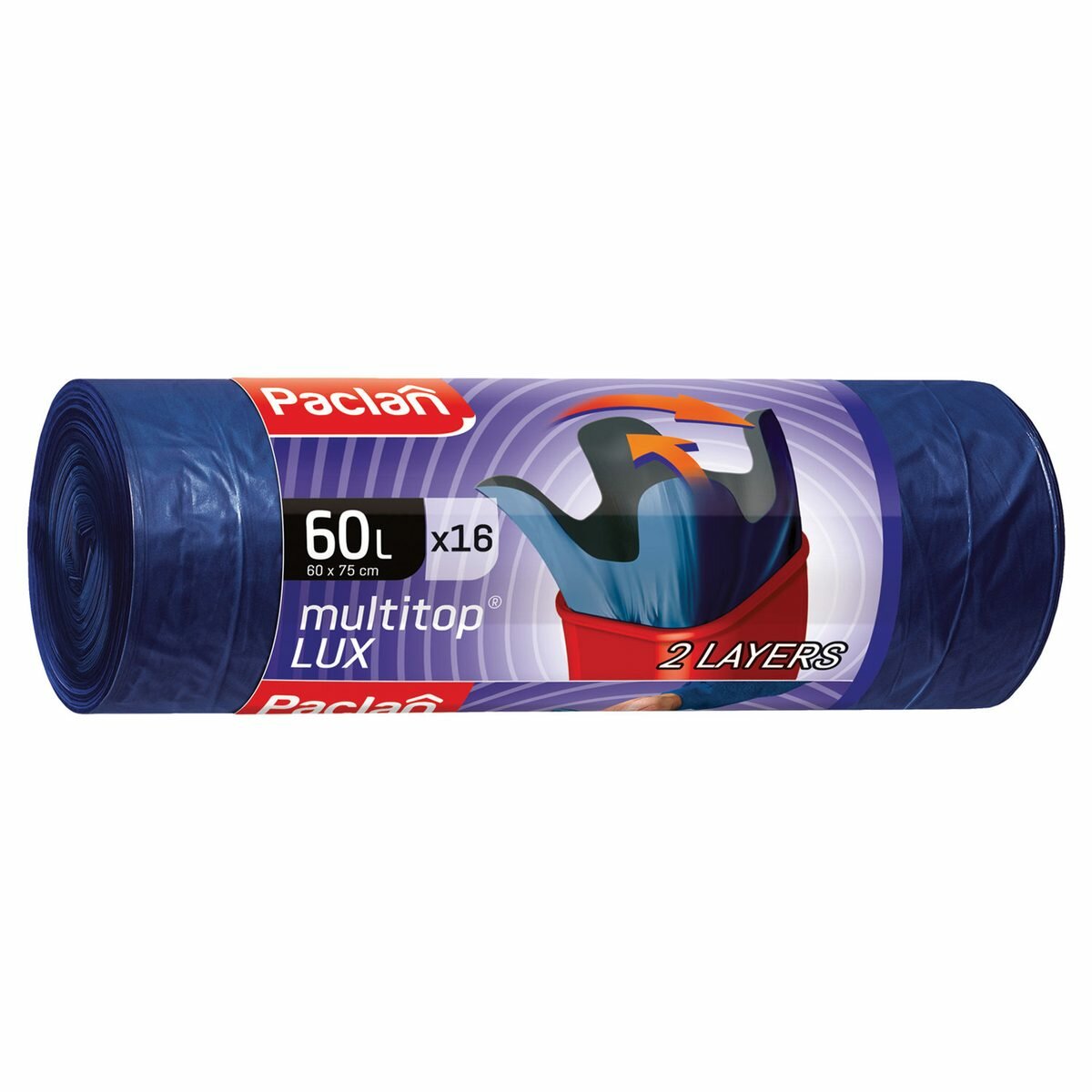 Пакеты для мусора 60л, Paclan Multitop Lux (60х75см, 30мкм, синие) ПВД, 16шт. в рулоне (134474), 20 уп.