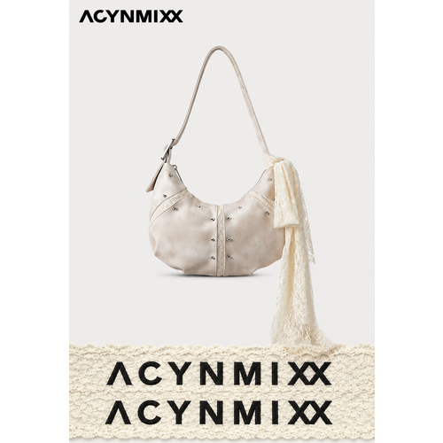 фото Сумка хобо acynmixx, фактура гладкая, бежевый