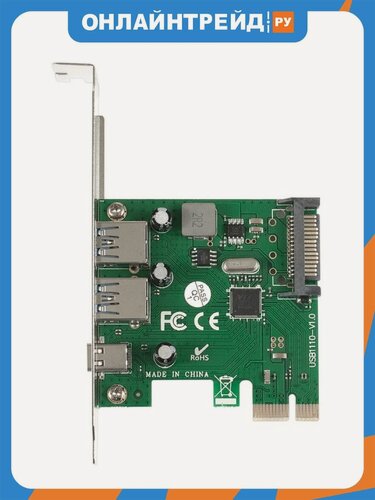 Изображение товара Контроллер Exegate EXE-323 PCI-E 2.0, 2*USB3.0 ext + 1*Type-C, разъем доп. питания (OEM) EX283719RUS