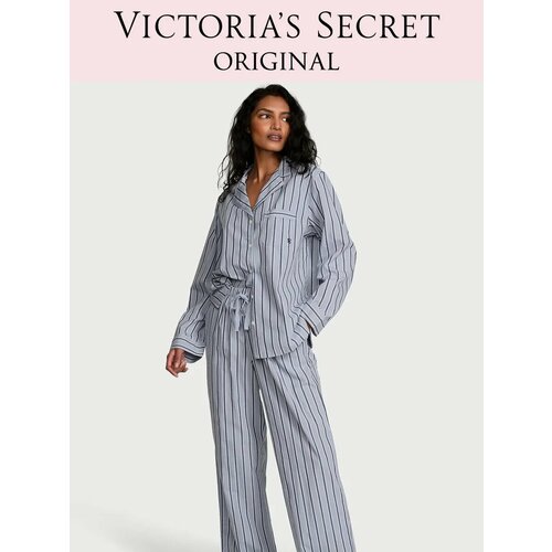 фото Пижама victoria's secret heritage cotton long pajama set, размер s regular, голубой