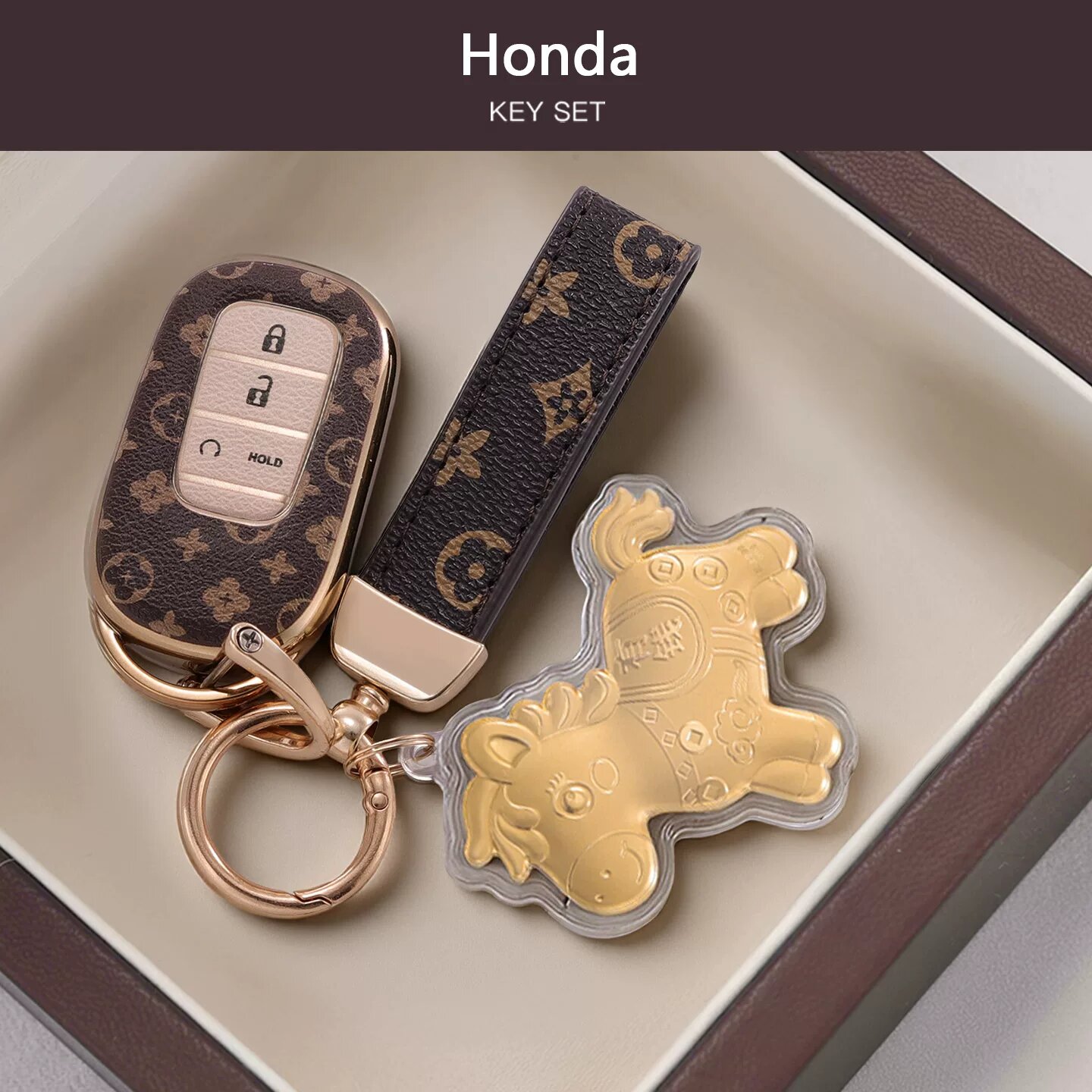 Ключевой чехол Honda для зажигания с золотой пряжкой и акцентом 'Хорошие деньги' для CR-V, Civic, Fit, HR-V