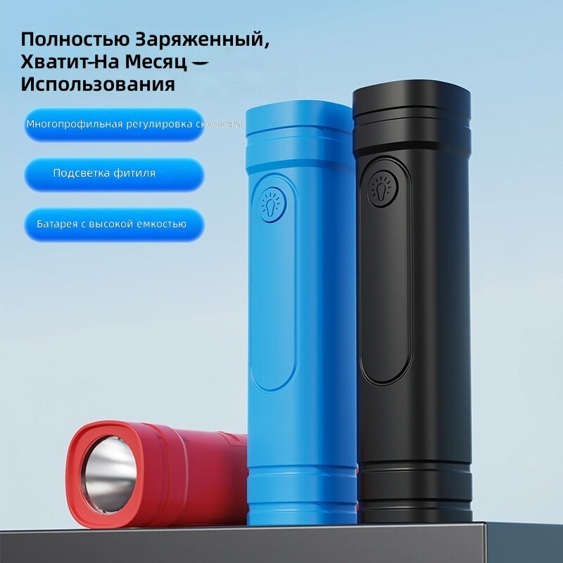 Ручной карманный фонарик с аккумулятором 1200 мАч, зарядкой через USB Type-C, многоуровневой регулировкой и нескользящей рукояткой, красный