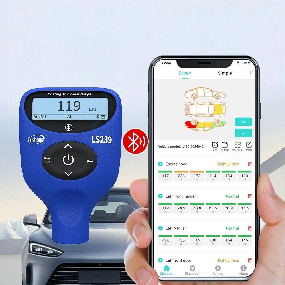 Толщиномер автомобильных покрытий LS239 0 5000 мкм, трехцветный дисплей, высокая точность, подходит для автомобильных поверхностных покрытий.