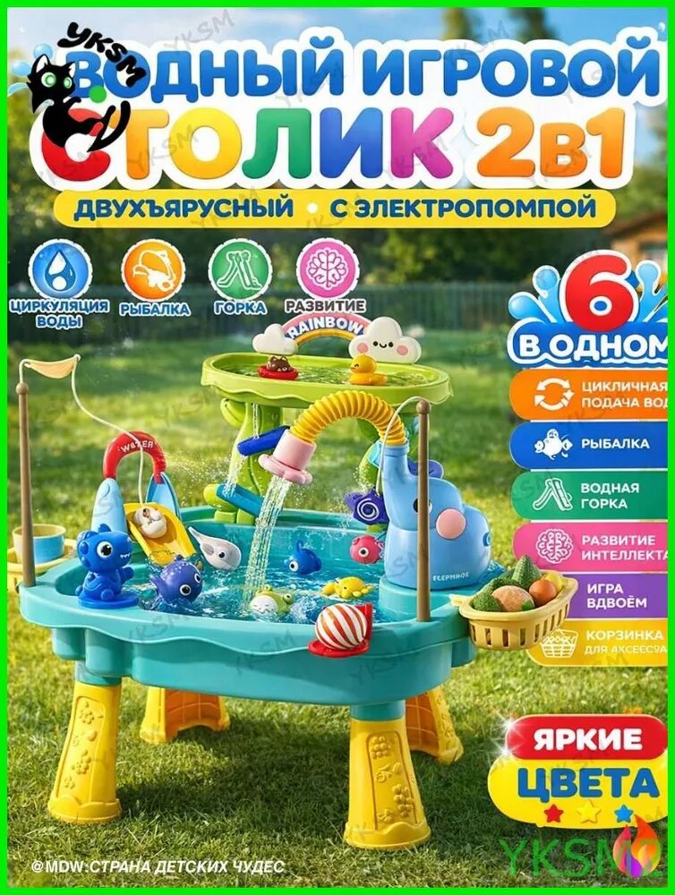 Циклическая водная горка/Детская настольная игра рыбалка / Развивающий столик для игры с водой