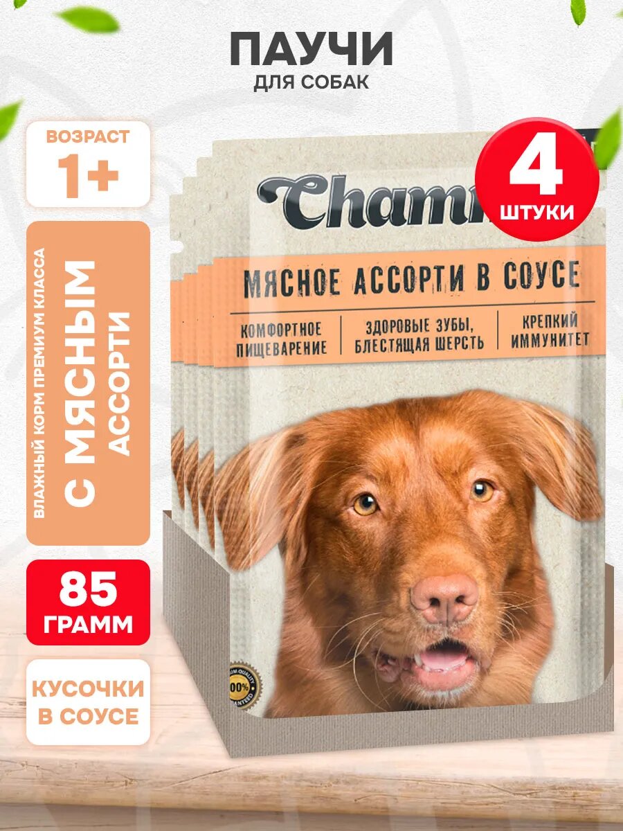 Корм влажный Chammy для взрослых собак, мясное ассорти в соусе, 85 г 4 шт
