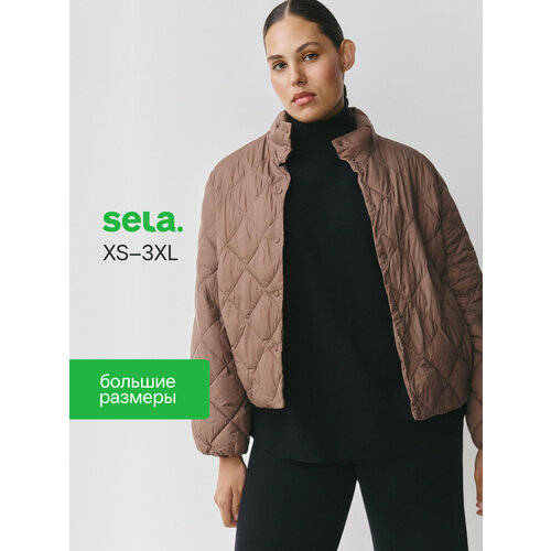 фото Куртка sela стеганая женская со встроенным карманом для хранения, размер 42, тауп