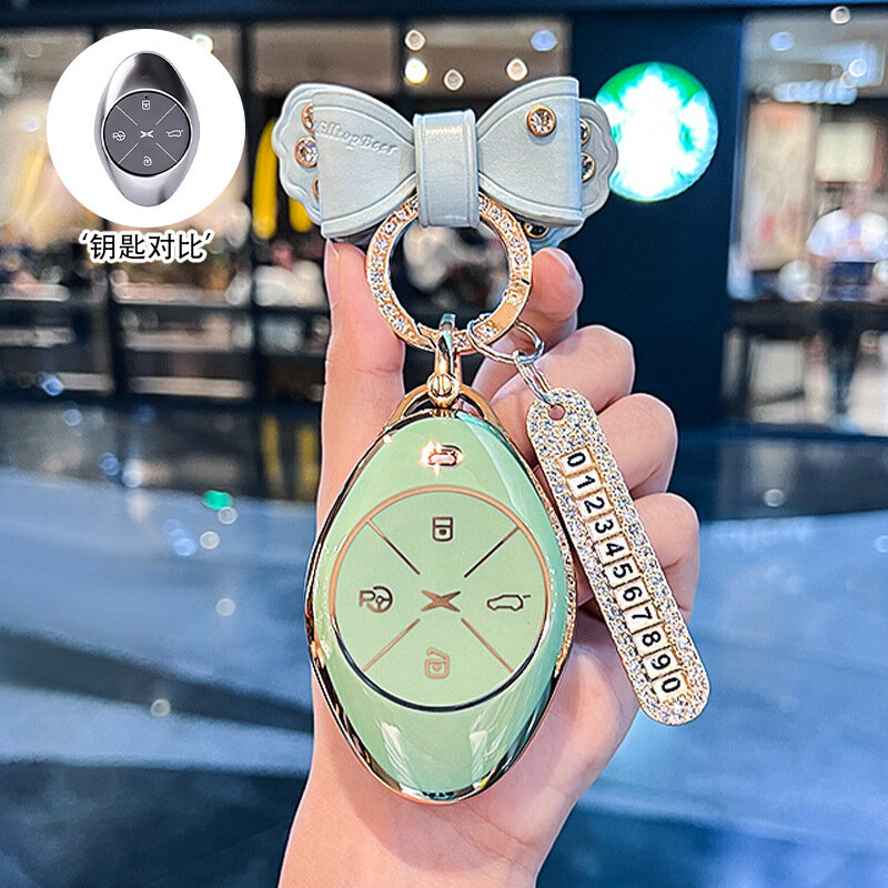 XPeng P7/G6/G9 Ключевой чехол с бабочкой и номером зеленый