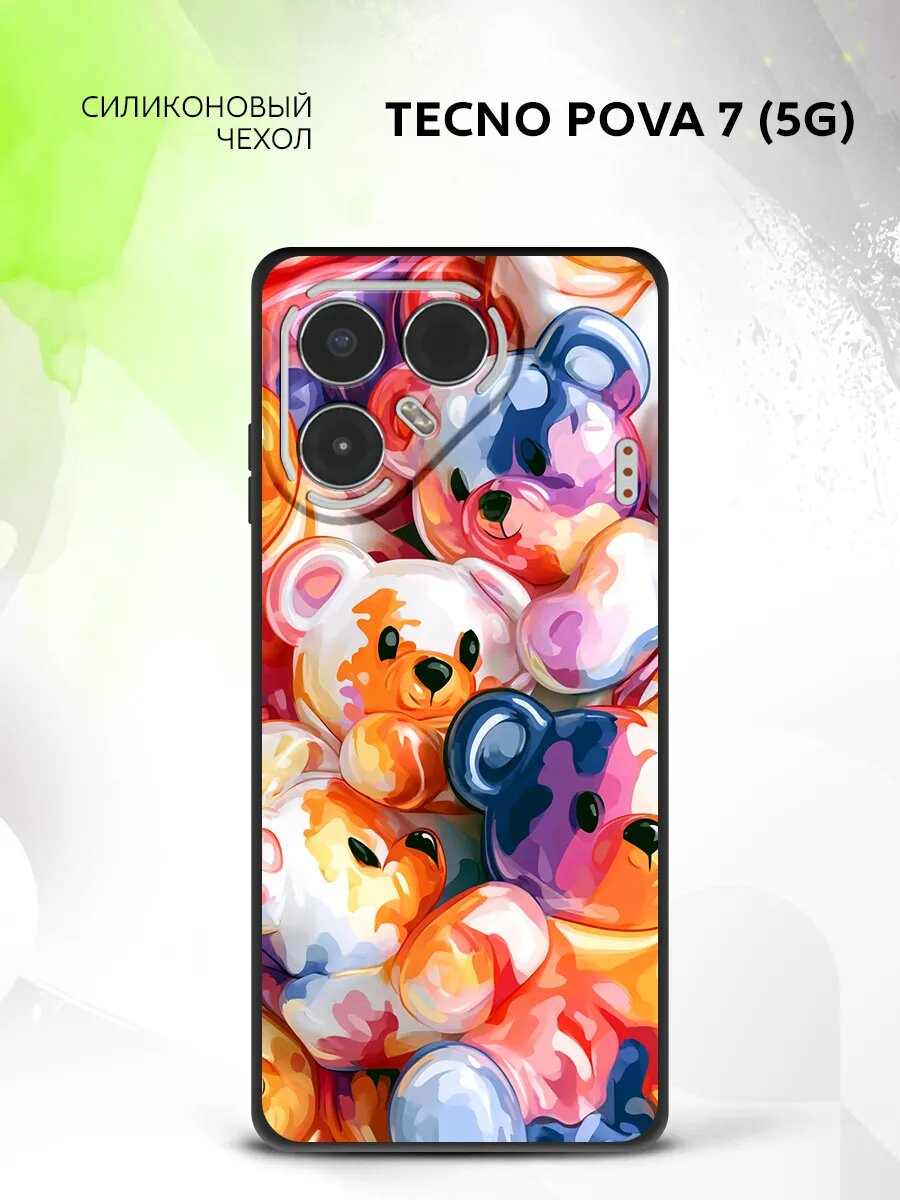 Чехол на Tecno Pova 7 (5G), Техно Пова 7 (5Г) бампер, противоударный, с картинкой цветные мишки