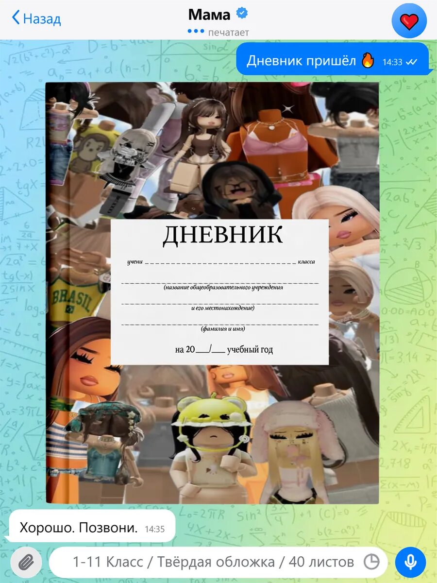 Школьный дневник с принтом Роблокс
