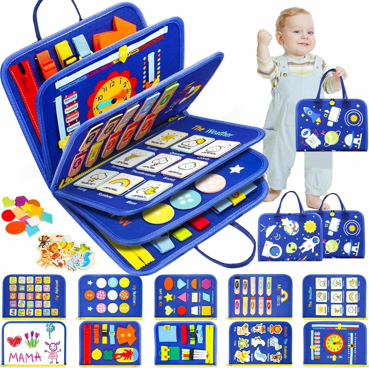 Синий Космос Вселенная фетровое панно 5 слоев развивающая доска Montessori игрушка для детей 28x44см DIY фетровый коврик