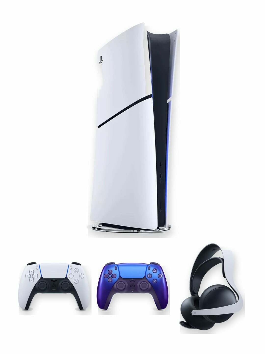 Игровая приставка Sony PlayStation 5 Slim Digital Edition 1 ТБ без дисковода, белая, европейская версия + 2-й геймпад DualSense Chroma Indigo + гарнитура Pulse Elite