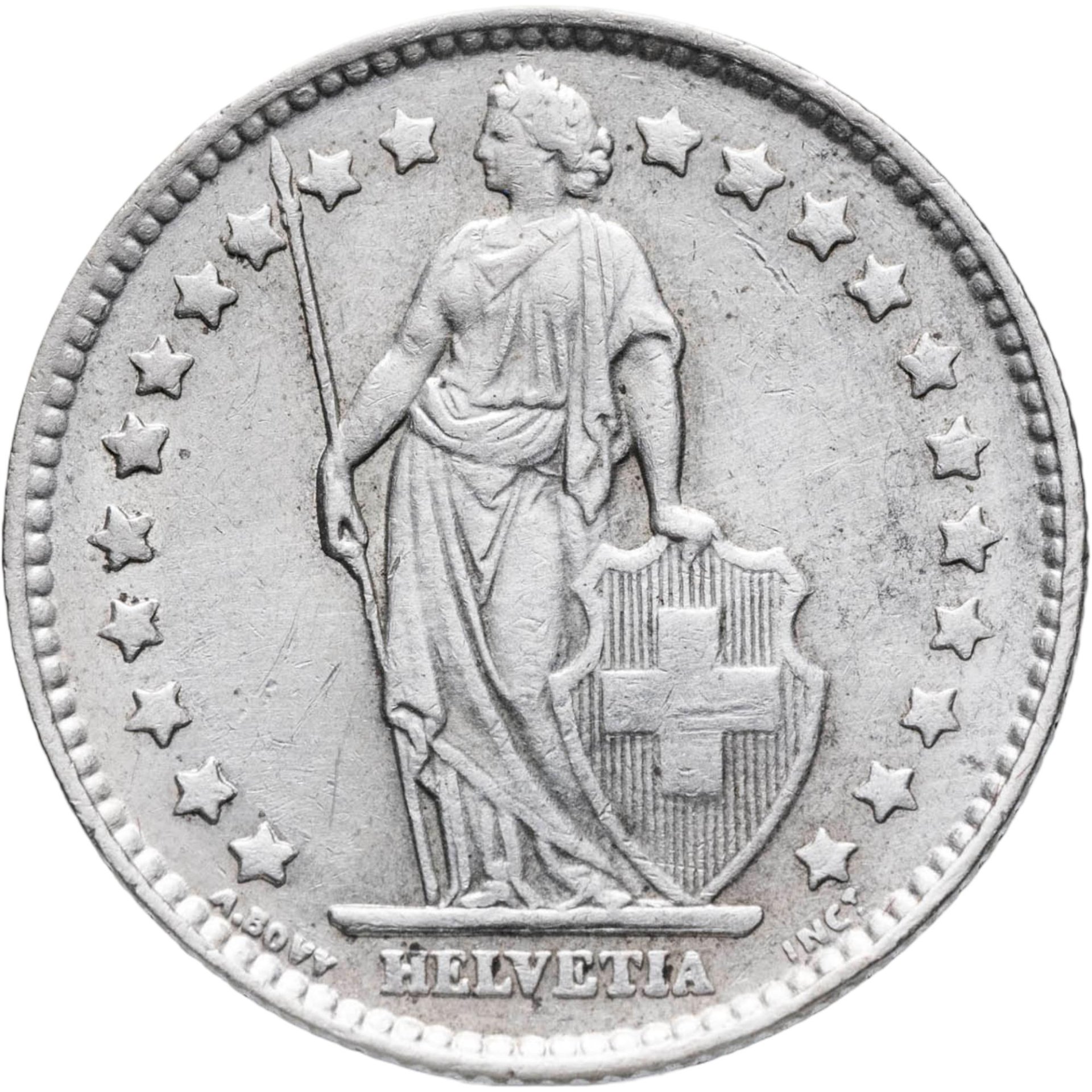Швейцария 1 франк franc 1963, Серебро 835, в сохранности XF