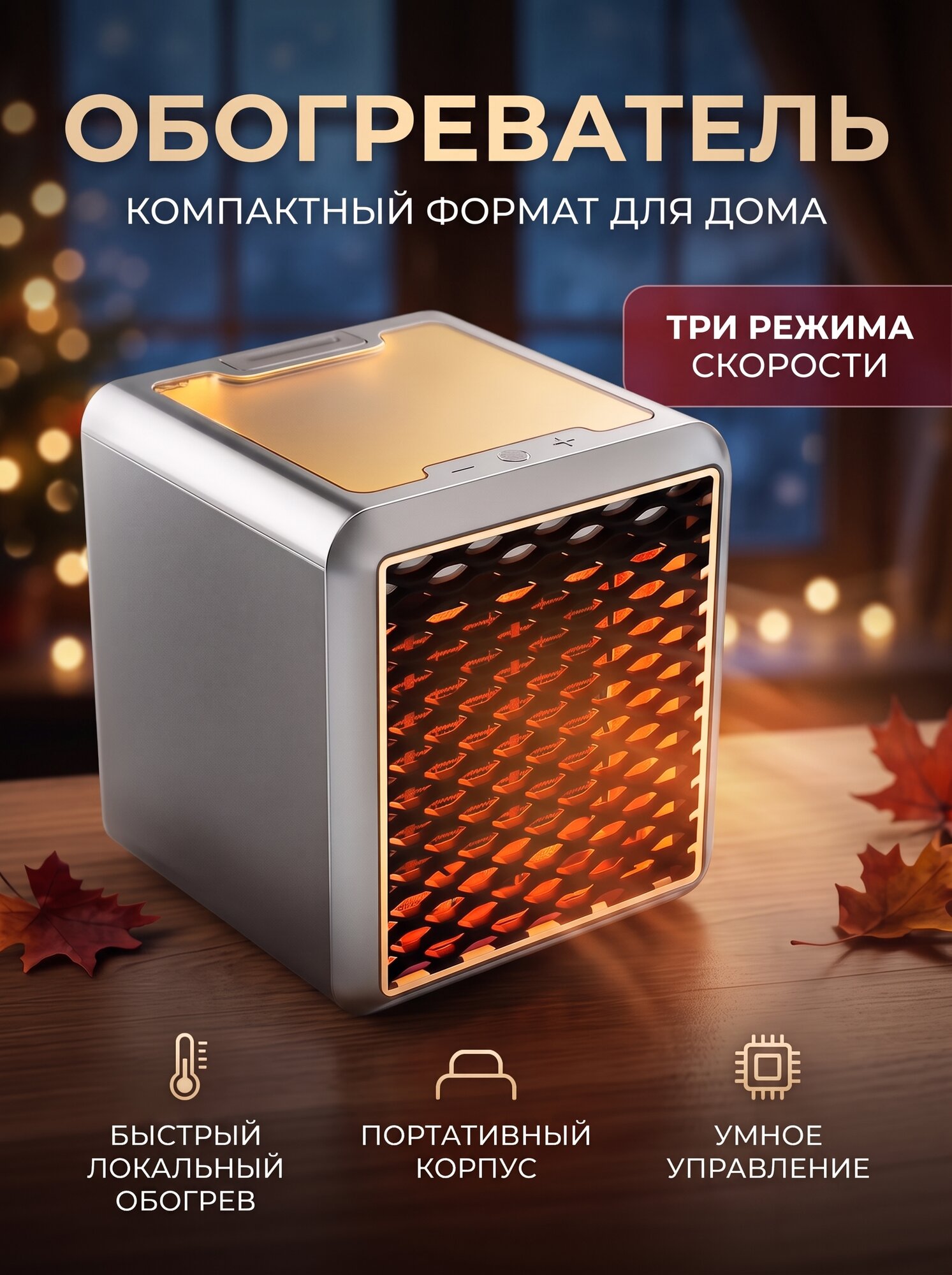 Обогреватель керамический для дома и офиса, портативный тепловентилятор, черный