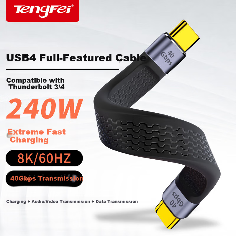 Кабель Tengfei USB4 Type-C 40Gbps передача видео 8K PD240W быстрая зарядка 0.13м короткий Модель：Короткий кабель USB4