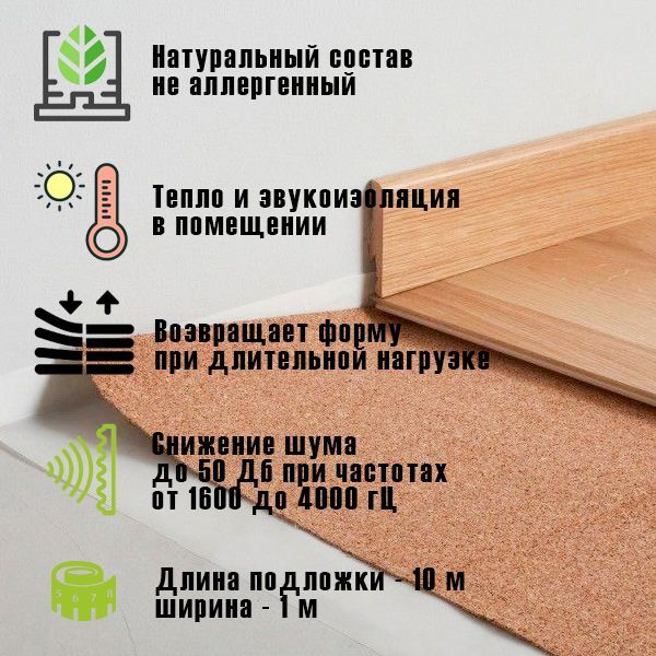Подложка пробковая 1 мм IBERCORK, Португалия, под кварц-винил, ламинат и паркет 10 м2