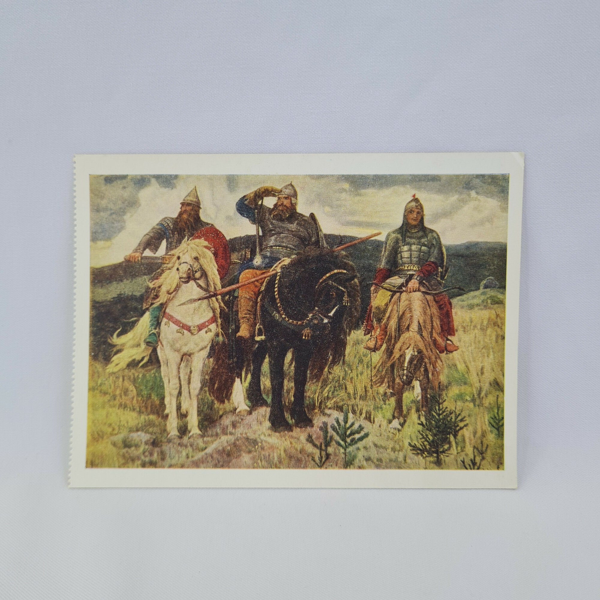 Открытка подписанная советская СССР. Богатыри на конях, картина Васнецова. Винтаж 1956 года
