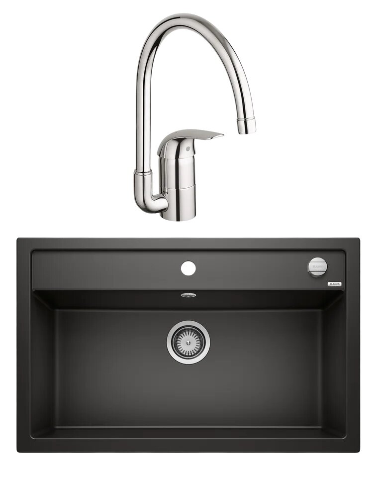Комплект Мойка Blanco Dalago 8 81x51, черная, искусственный гранит / Смеситель Grohe Euroeco 32752000 глянцевый хром