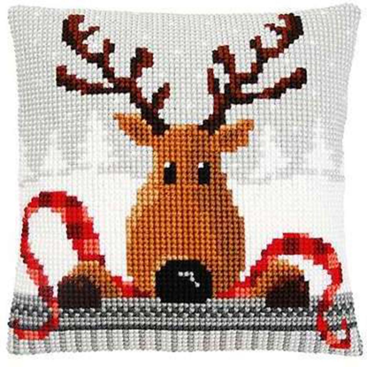PN-0148051 Набор для вышивания крестом (подушка) Vervaco Reindeer with a Red Scarf "Олень в красном шарфе I"