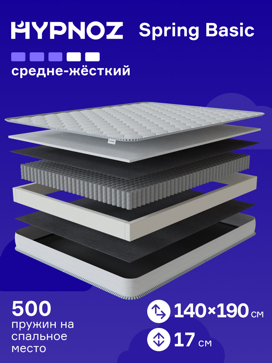 Матрас 140х190 анатомический независимый пружинный блок HYPNOZ Spring Basic