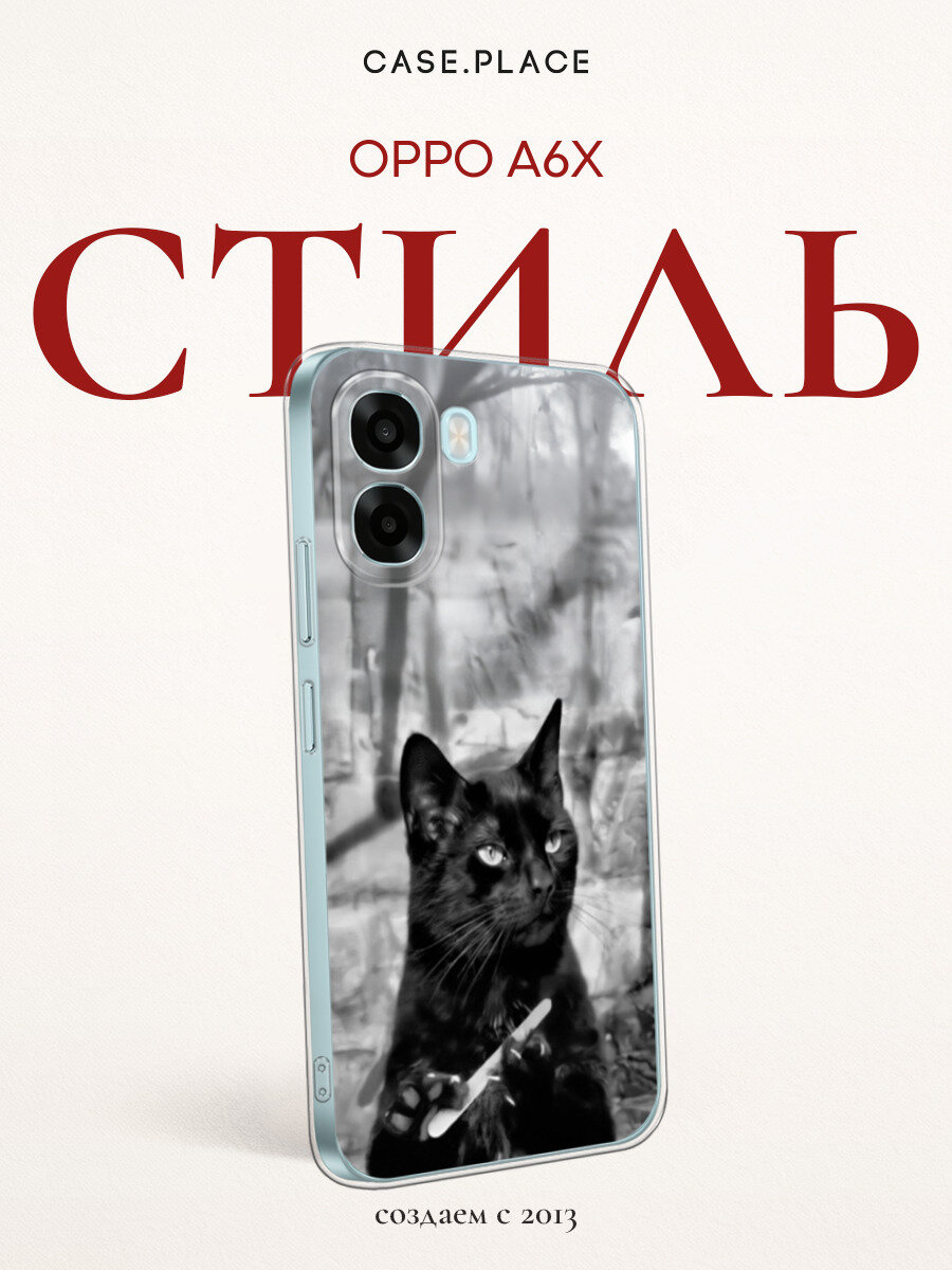 Силиконовый чехол на Oppo A6x / Оппо A6x с принтом Котик с пилкой
