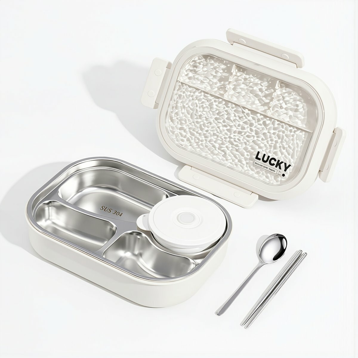 Использование в офисе ланч-бокс для обеда на работу из нержавеющей стали 304 разделенные отсеки для подогрева в микроволновке комплект с сумкой, Улучшенная версия Я-белый, 4 отсека, 1500мл (сталь 304
