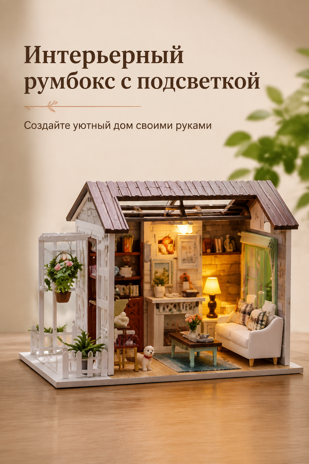 Интерьерный конструктор румбокс с подсветкой, фигурками и русской инструкцией