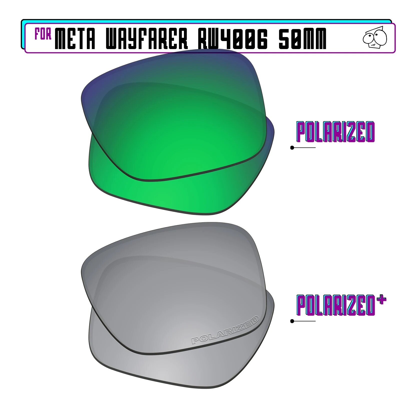 SunglassDoctor Поляризованные линзы для Ray-Ban Meta Wayfarer RW4006 50mm SilverP Plus-Green P