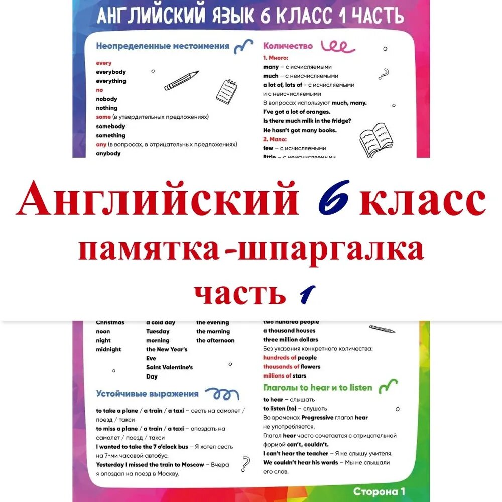Закладка-шпаргалка "Английский язык 6 класс" (часть 1)
