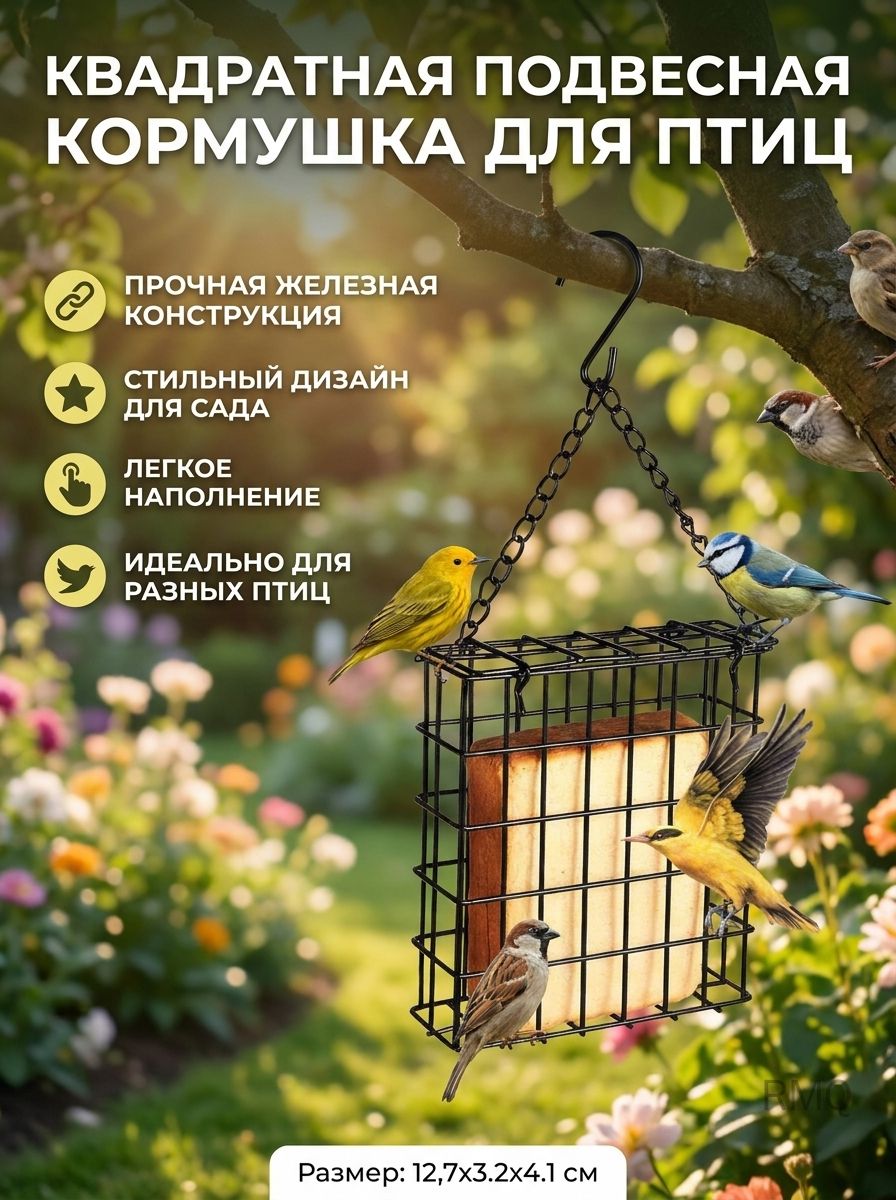 Квадратная подвесная кормушка для птиц