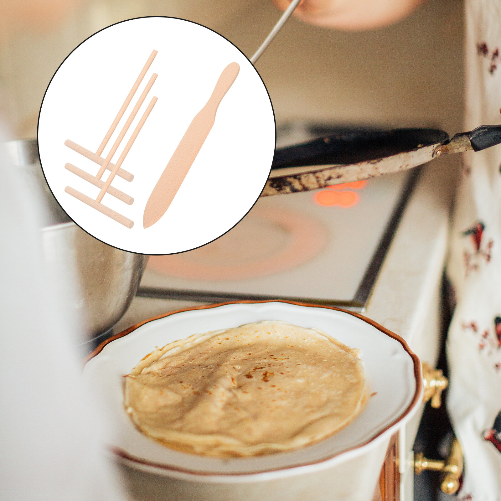 Набор Из 1 Штуки Для Приготовления Блинов Сет Crepe Spreader И Spatula Ручной Работы Из Дерева 29.5x4 Cm