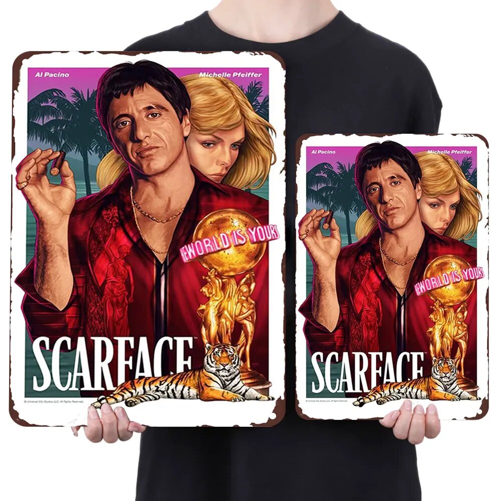Металлическая настенная табличка прямоугольная 30 40 см с изображением Scarface