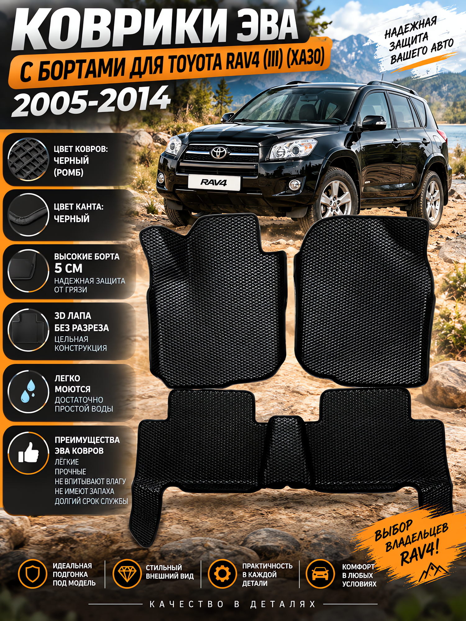 Комплект EVA с бортами для TOYOTA RAV4 (III) (XA30) 2005-2016/ Тойота Рав-4.