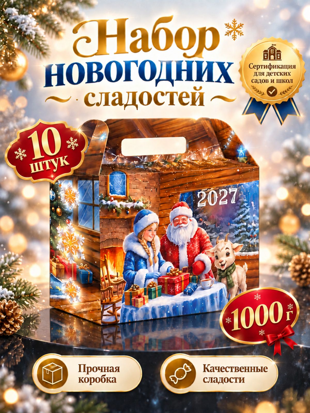Новогодние подарки сладкие для детей 1000 грамм 2026 10 шт