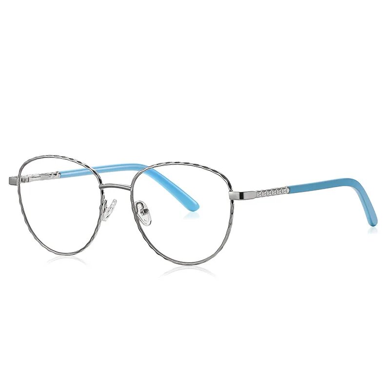 CCspace металлические овальные очки с защитой от синего Custom Prescription, Silver blue, Голубой