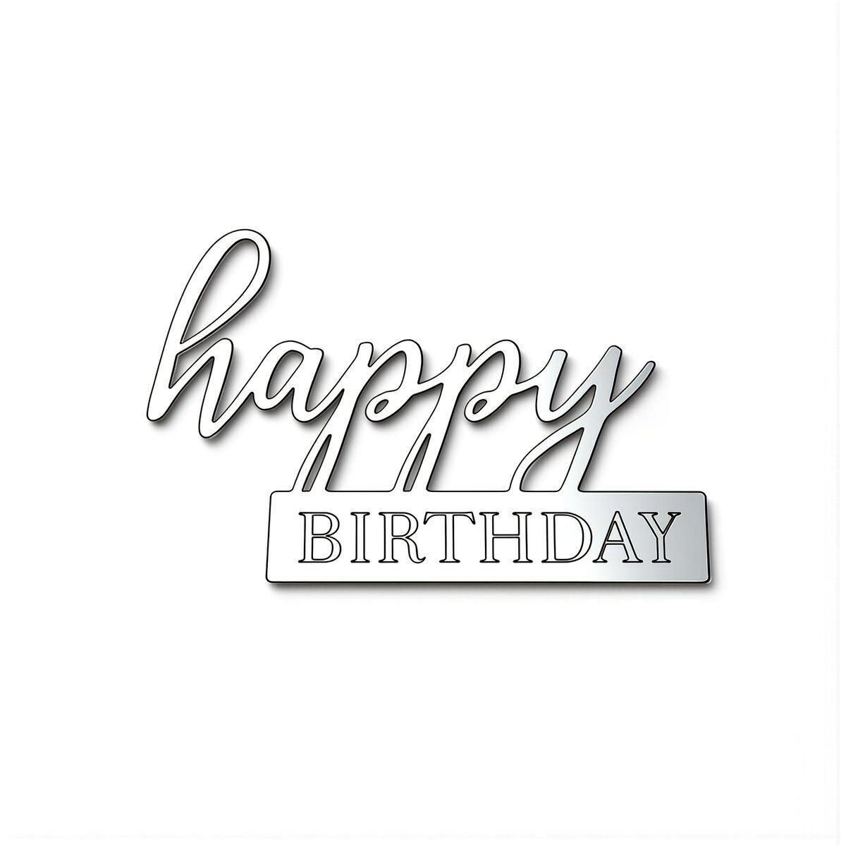 Топпер для торта акриловый надпись Happy Birthday золотой зеркальный для праздничного торта ширина 10 см, Серебристый Happy Birthday, ширина ~10 см