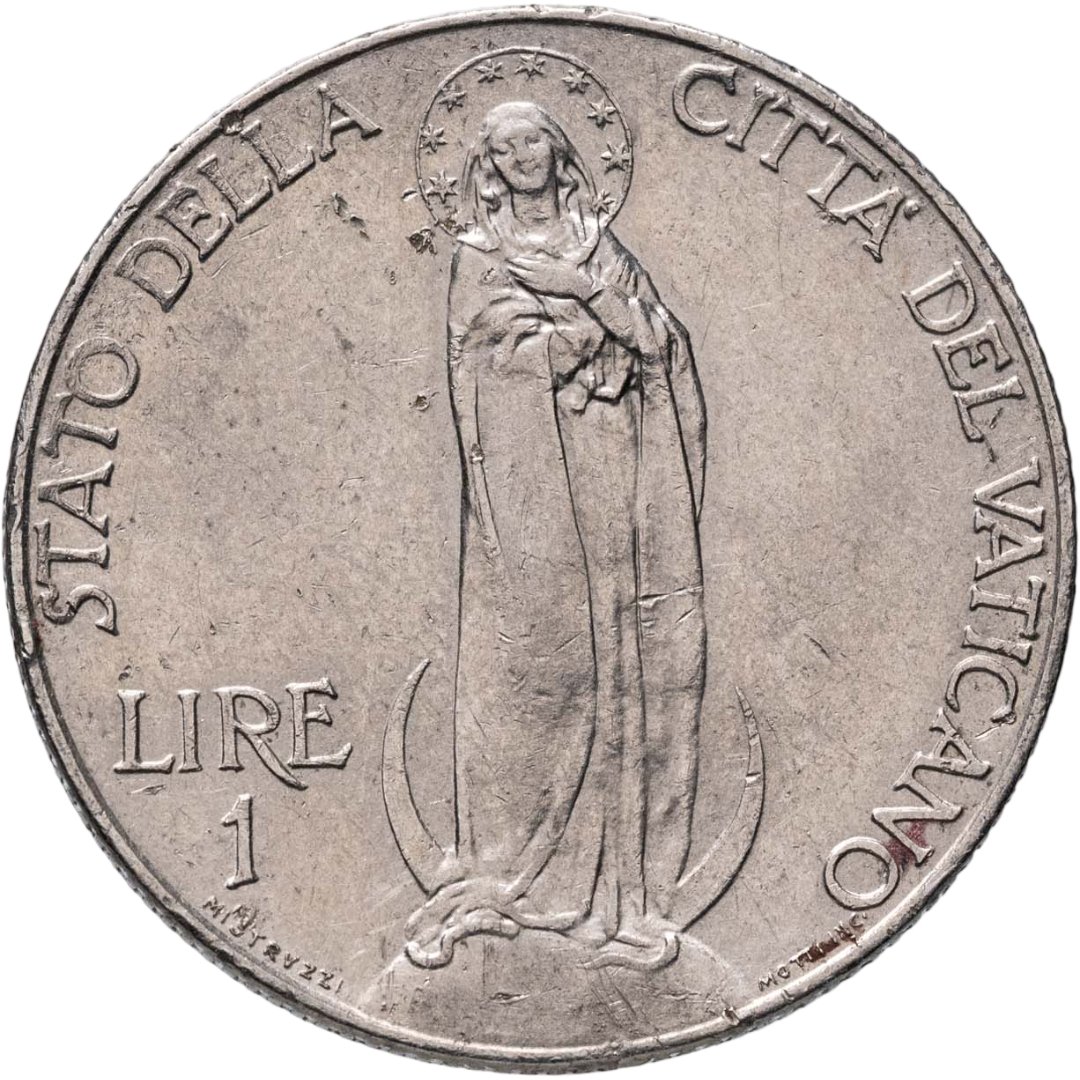 Ватикан 1 лира lira 1939, Никель, в сохранности XF-AU
