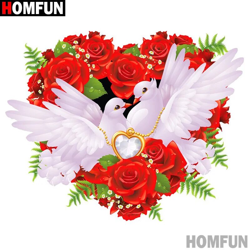 Алмазная живопись Homfun "Розовый голубь птица" Round Drill 50x50cm