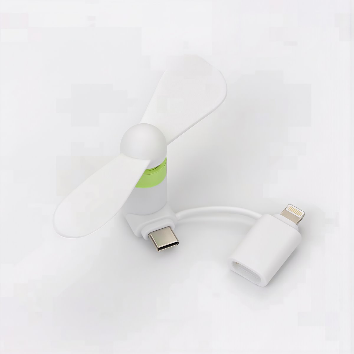 Мини вентилятор для смартфона 2 в 1 USB Type-C Lightning портативный ручной вентилятор для летнего отдыха прогулок поездок в городе, Без упаковки в пакете