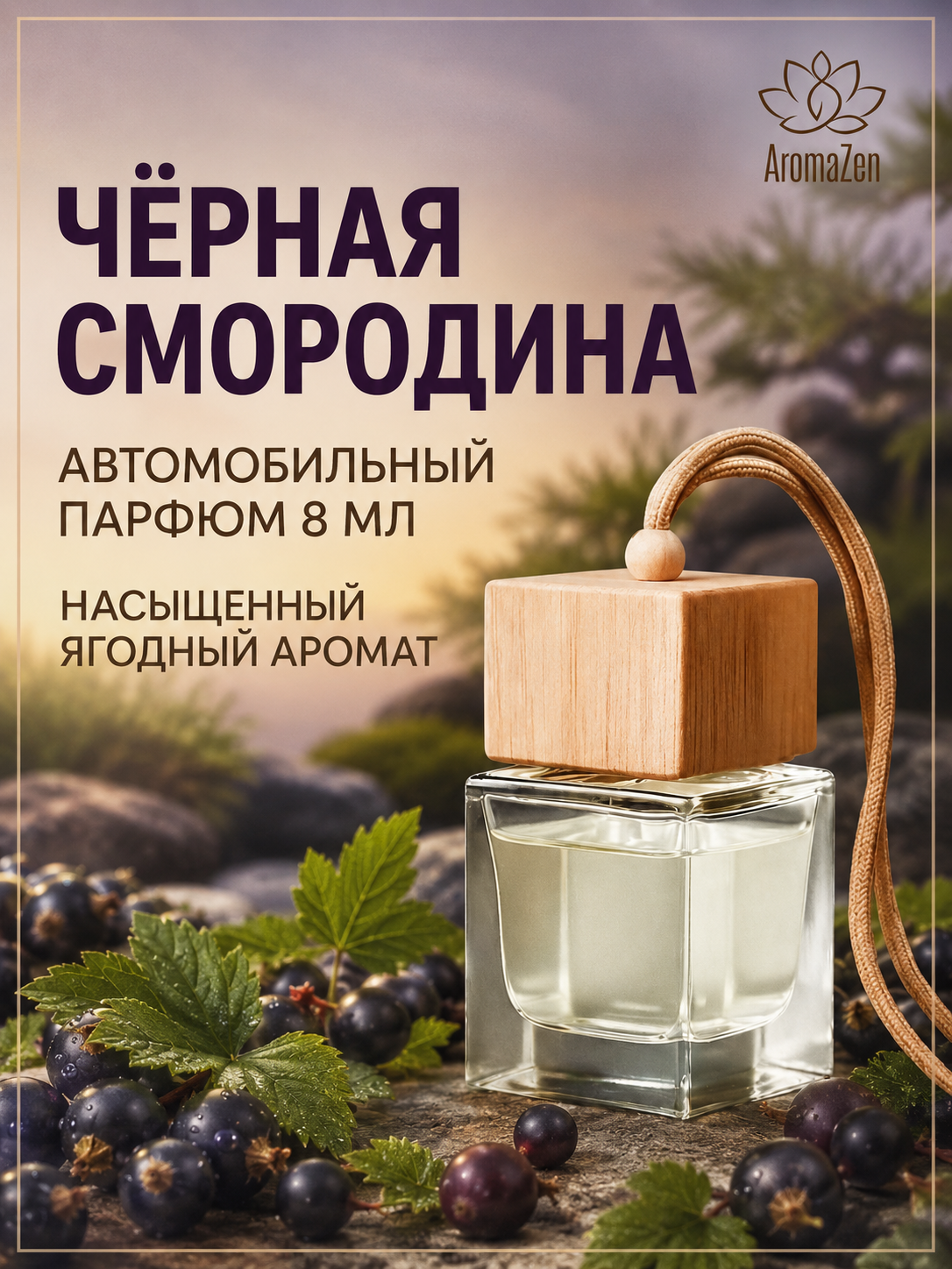 AromaZen Ароматизатор в машину Черная смородина, стойкий парфюм для авто 8 мл