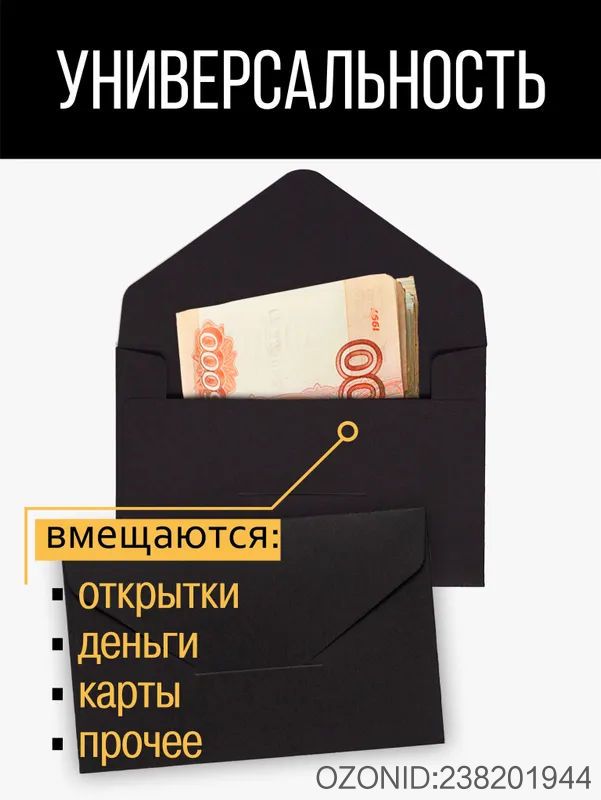 Набор мини конвертов 20 штук, черные