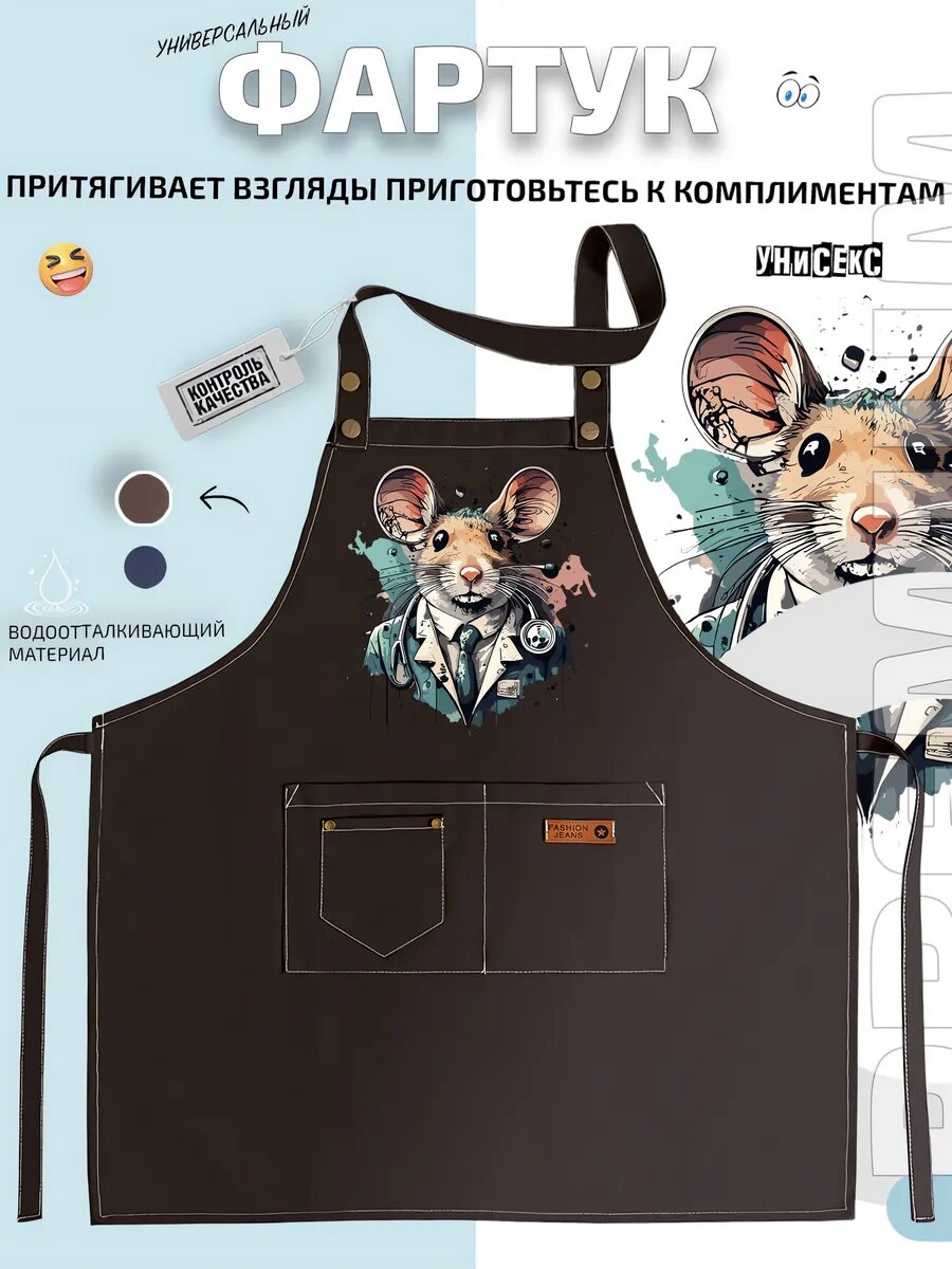 Фартук Доктор Мышь врач с фонендоскопом и кухонный с принтом универсальный