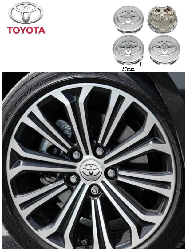 Колпачки ступицы колеса 57 мм, 4 шт, для Toyota Corolla, Yaris, C-HR, RAV4, Auris, Avensis, Camry, Land Cruiser, декоративные крышки с логотипом