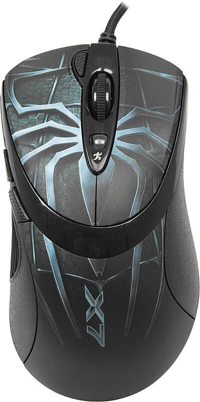 Мышь A4TECH Oscar Editor XL-747H, игровая, лазерная, проводная, USB, рисунок и голубой [xl-747h (blue spider)]