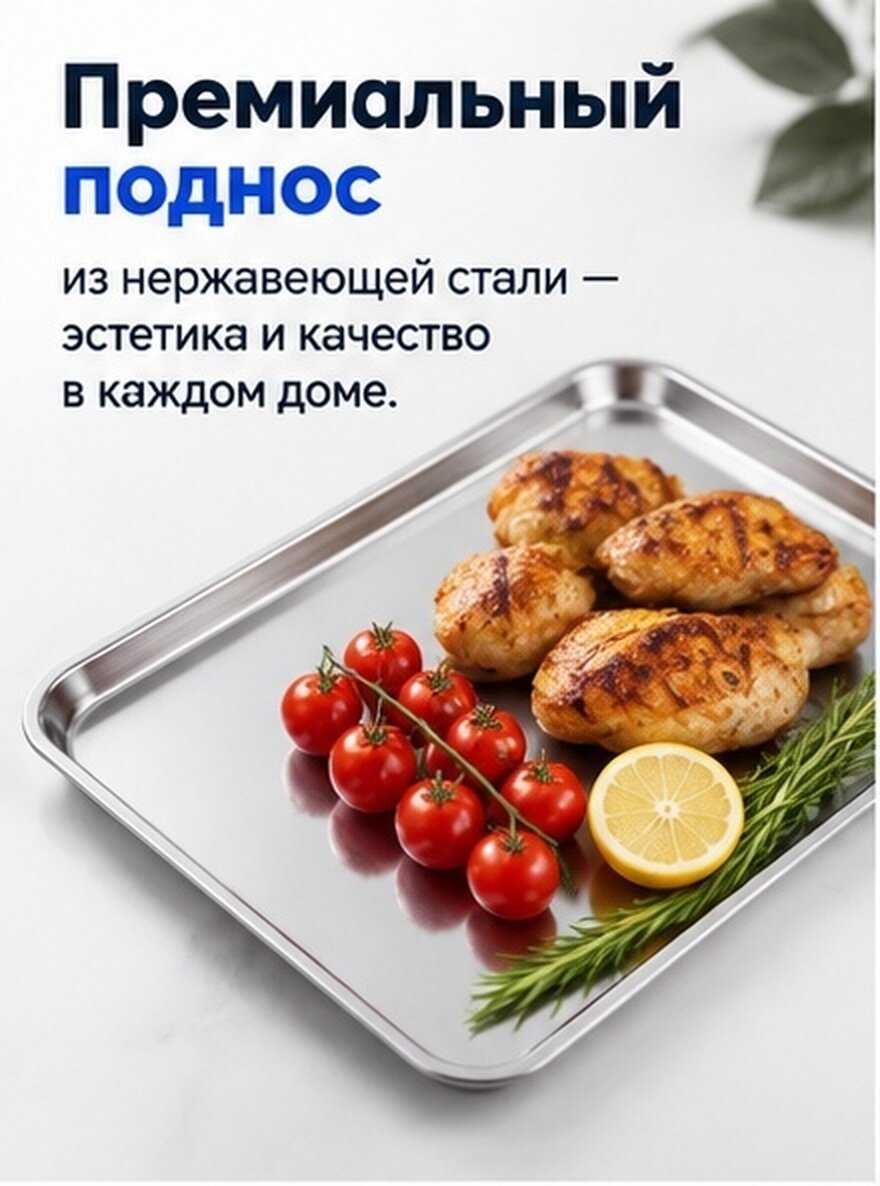 Поднос Для Еды Из Нержавеющей Сталью Серебристый Цвет 35X25X1 5Cm Подходит Для Барбекю Пикников И Вечеринок