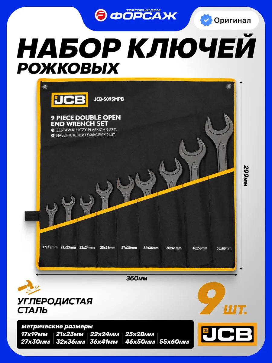Набор ключей рожковых, 9 предметов на полотне