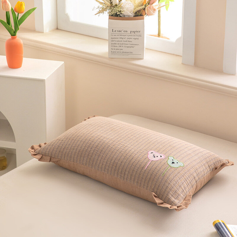 Хлопчатобумажная подушка для шеи с медведем, 30x50 см, коричневая, с шелухой гречки, эргономичная для сна